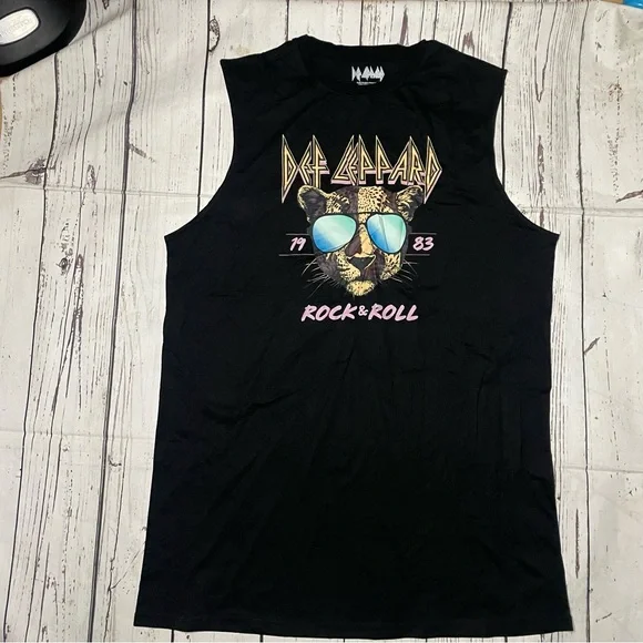 Def Leppard 1983 "Rock & Roll" Women's Black Sleeveless Graphic Tank shirt dress - Picture 1 of 6